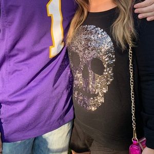 Express sequined skull crewneck